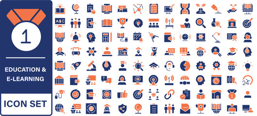 Poster - Education and Learning thin line icons set. online education line icons set. elearning, study, and more