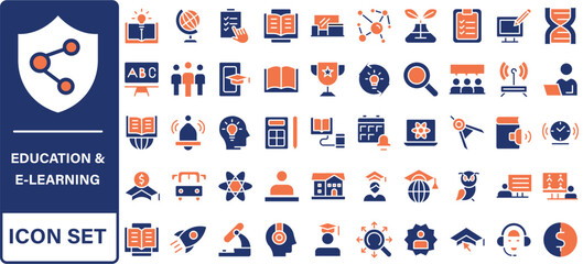 Poster - Education and Learning thin line icons set. online education line icons set. elearning, study, and more