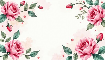 Wall Mural - Delicate watercolor roses, swirling vines, soft pastel hues, floral, pretty, illustration