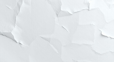 Poster - textured white paper background featuring torn edges and varying shades of white, creating subtle and elegant appearance. This versatile backdrop is perfect for various design projects