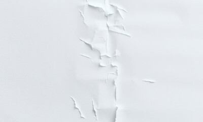 Poster - close up view of torn white paper, showcasing texture and irregular edges, creating sense of depth and contrast. subtle shadows enhance visual interest of surface