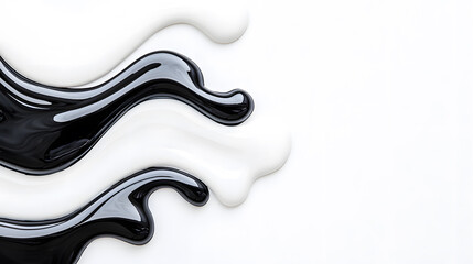 Wall Mural - abstract black and white liquid or paint swirl top view isolated on white background
