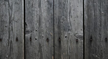 Poster - Weathered gray wooden planks showing wood grain and rusty nails texture