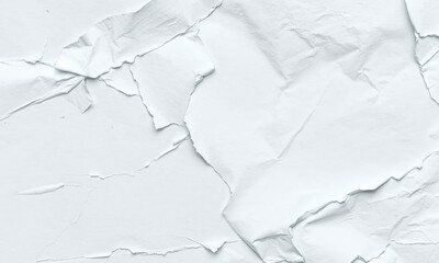 Poster - textured white paper background with crumpled and torn edges, creating unique and artistic appearance. This versatile backdrop is perfect for various design projects