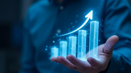 Poster - Business Growth Concept with Digital Graph Displayed on Hand Showing the Path to Success and Progress