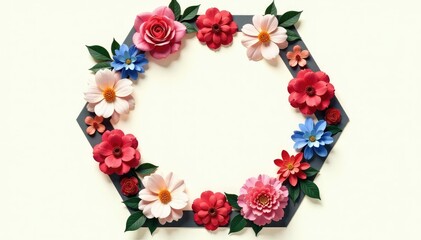 Wall Mural - intricate floral bouquet within a hexagon frame, flowers, decorative