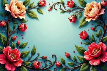 Wall Mural - Intricate floral damask, swirling vines & leaves, design element, damask, floral pattern