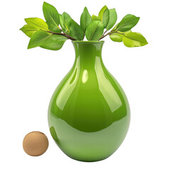 Poster - A stylish green vase holding a fresh green leaf offering a touch of nature and elegance to any space isolated on transparent background..