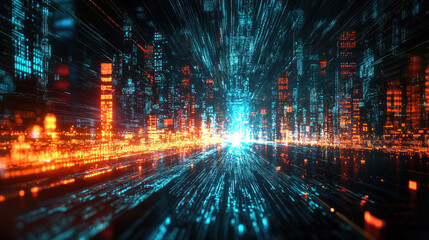 Poster - Conceptual representation of energy and brain technology driving digital intelligence through data patterns and evolution in connectivity, symbolizing the intersection of neuroscience, technology