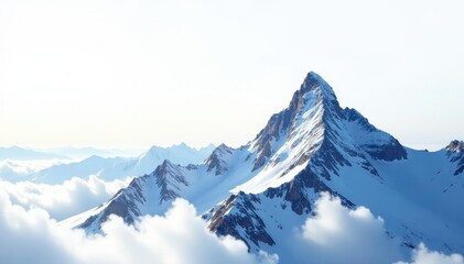 Canvas Print - Snowy mountain peak reflecting sunlight on a stark white sky, reflection, cold