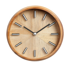 Poster - Rustic wooden clock with natural finish and classic design ideal for enhancing home decor with timeless elegance isolated on transparent background..