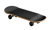  Black skateboard isolated on a transparent background, PNG