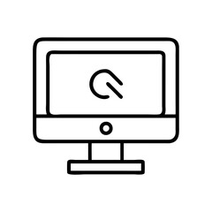 Poster - Desktop computer monitor screen with power button vector icon simple line drawing for graphic design assets