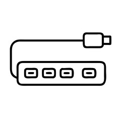 Poster - Usb hub vector icon illustration, connect multiple devices, ports, adapter, usb splitter, gadget, line art