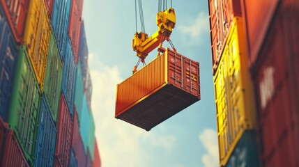 Poster - Industrial action container loading at busy port cargo handling sunny day aerial perspective logistics management
