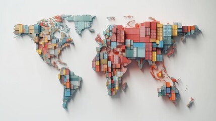 Poster - global trade visualization world map with shipping containers business insights modern graphic aeria