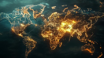 Poster - illuminated global map visualization digital world conceptual art dark environment aerial view conne