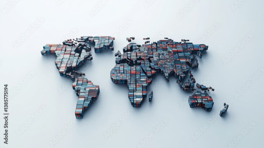 Global trade network 3d world map of shipping containers business hub ...