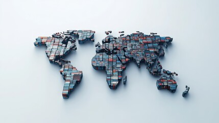 Poster - Global trade network 3d world map of shipping containers business hub modern digital art aerial view globalization concept