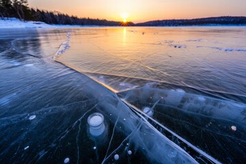 Wall Mural - sunset on frozen lake