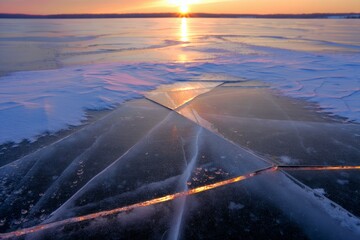 Wall Mural - sunset on frozen lake