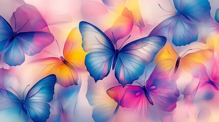 Poster - Colorful butterflies dancing in a dreamy garden nature digital art vibrant close-up serenity