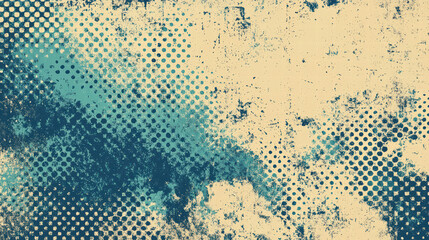 Poster - Abstract Halftone Texture: A vintage-inspired halftone texture in teal and beige, featuring a distressed, grunge effect.