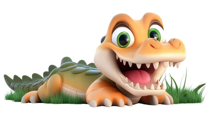 Poster - Adorable cartoon dinosaur character with a playful expression colorfully illustrated for children and fun isolated on transparent background..
