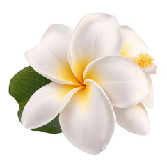 Poster - Delicate white flower with green leaves blooming in natural habitat under soft sunlight and vibrant background isolated on transparent background..