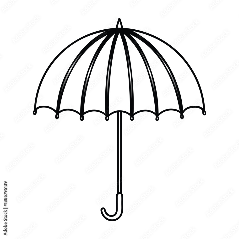 Black and White Outline Drawing of an Open Umbrella With a Curved ...