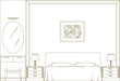 © ibu - silhouette design vector illustration sketch drawing architecture section interior bedroom with modern classic vintage style bed front view
