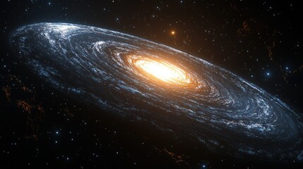 Wall Mural - Spiral galaxy with bright center surrounded by swirling dust and starlight