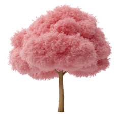 Poster - Stunning pink tree blossoming in a lush green landscape under a bright blue sky creating a serene atmosphere isolated on transparent background..