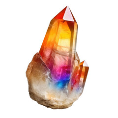 Poster - Stunning rainbow colored crystal displaying a kaleidoscope of colors under natural light with intricate facets isolated on transparent background..