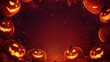 © HISTOCK - Halloween pumpkins jack o lantern frame on dark red background with spider web and leaves for your halloween greeting card design