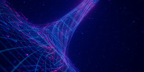  - Abstract flow of data in cyber wormhole. Quantum computing information vortex. Digital singularity.