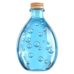 Poster - elegant blue glass bottle filled with air bubbles on a soft surface reflecting natural light in a st
