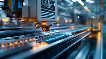 Poster - An AI powered system optimizing advanced manufacturing by analyzing real time production data and machine performance, futuristic AI-driven factory automation platform, Manufacturing technology style