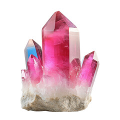 Poster - Stunning pink crystal next to a brilliant blue diamond sparkling under bright light creating a mesmerizing display isolated on transparent background..