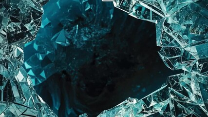 Poster - Shattered Glass Fragment with Sharp Edges and Dark Background Illustrating Destruction and Impact in Abstract Art Style