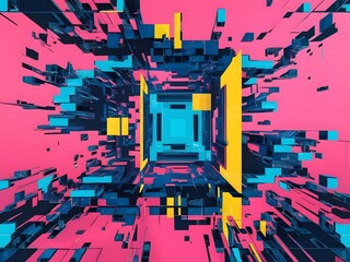 Poster - Abstract Geometric Tunnel with Pink Background