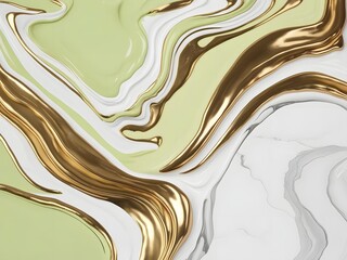 Poster - Abstract Pastel Green, White, and Gold Fluid Marble Texture