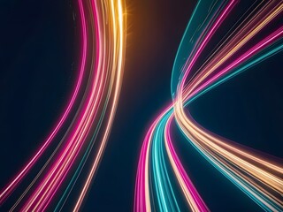 Poster - Abstract Light Trails with Neon Colors on Dark Background