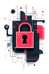 Aufkleber - Illustration showcasing online security with a focus on a red lock