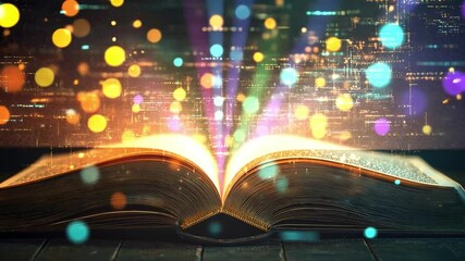 Poster - magic of imagination unleashed from an open book with sparks and light representing creativity and k