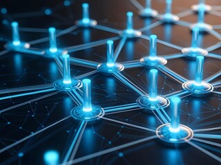Poster - Futuristic Network Connection with Glowing Blue Nodes
