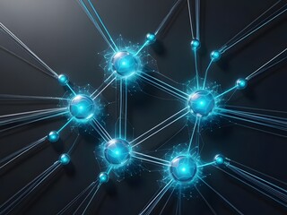 Poster - Abstract Network of Glowing Blue Nodes on Dark Background