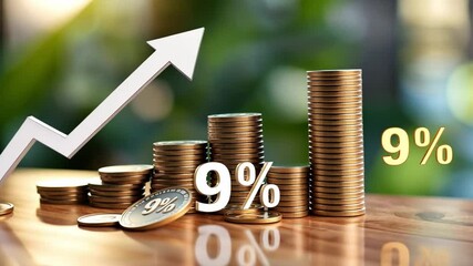 Poster - Financial Growth Concept with Stacked Coins and Upward Trend Arrow Representing Investment Success and Profit Increase Percentage
