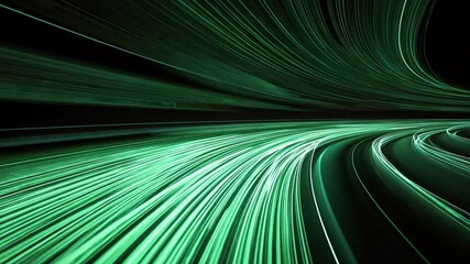 Poster - Abstract light trails in vibrant green tones, swirling and flowing through a dark background, creating a mesmerizing visual effect of movement and energy.