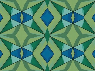 Poster - Green and Blue Geometric Diamond Pattern